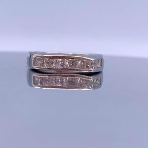 Vintage Sterling Silver Wedding Band w/ Channel Set Princess Cut Cubic Zirconia